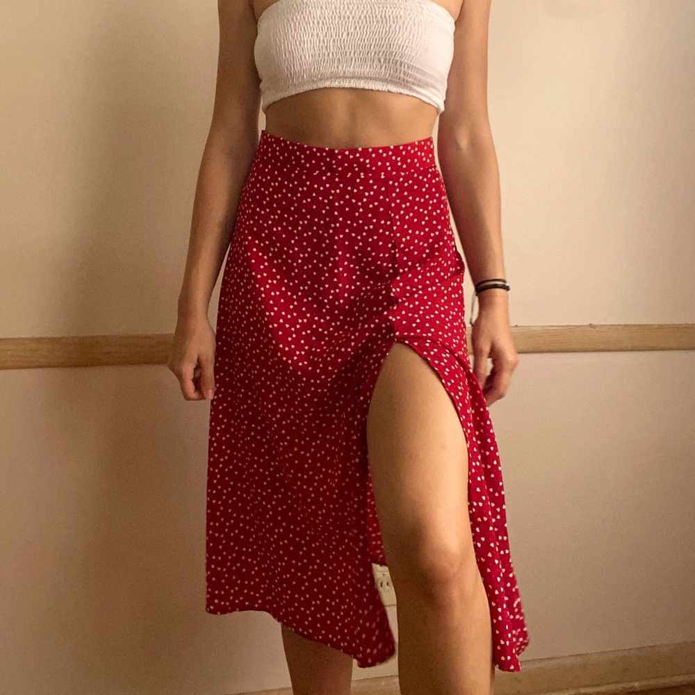 Red and White Midi Skirt, SHEIN, US M